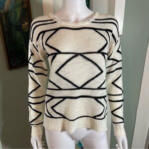 Olivaceous Black & Cream Geometric Sweater Sheer Small S Lightweight Acrylic